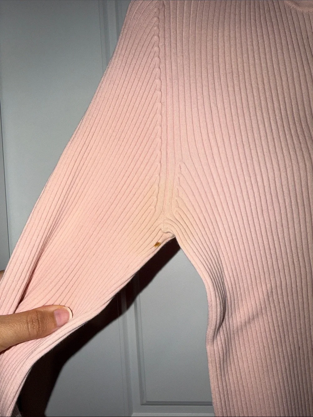 Michael Kors Ribbed Henley Long Sleeve Top in Blush Pink